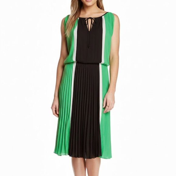 BCBGMaxAzria Dresses & Skirts - BCBGMAXAZRIA Iona Colorblock Pleated Cold Slit Shoulder Midi Dress - XS